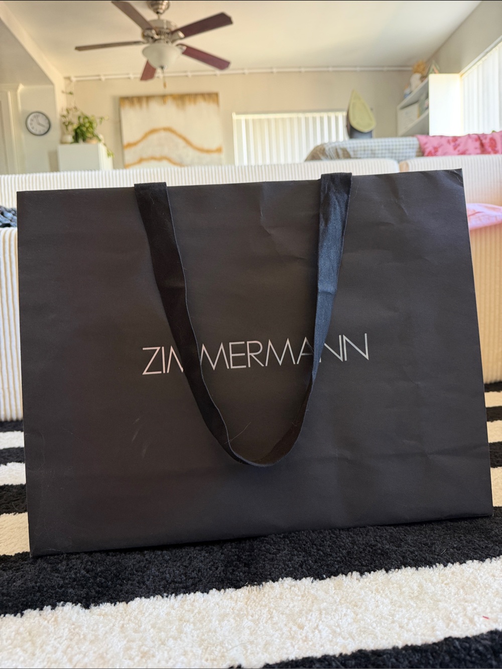 Auth Zimmermann Luxury Shopping Gift Bag Black Fabric Handles
